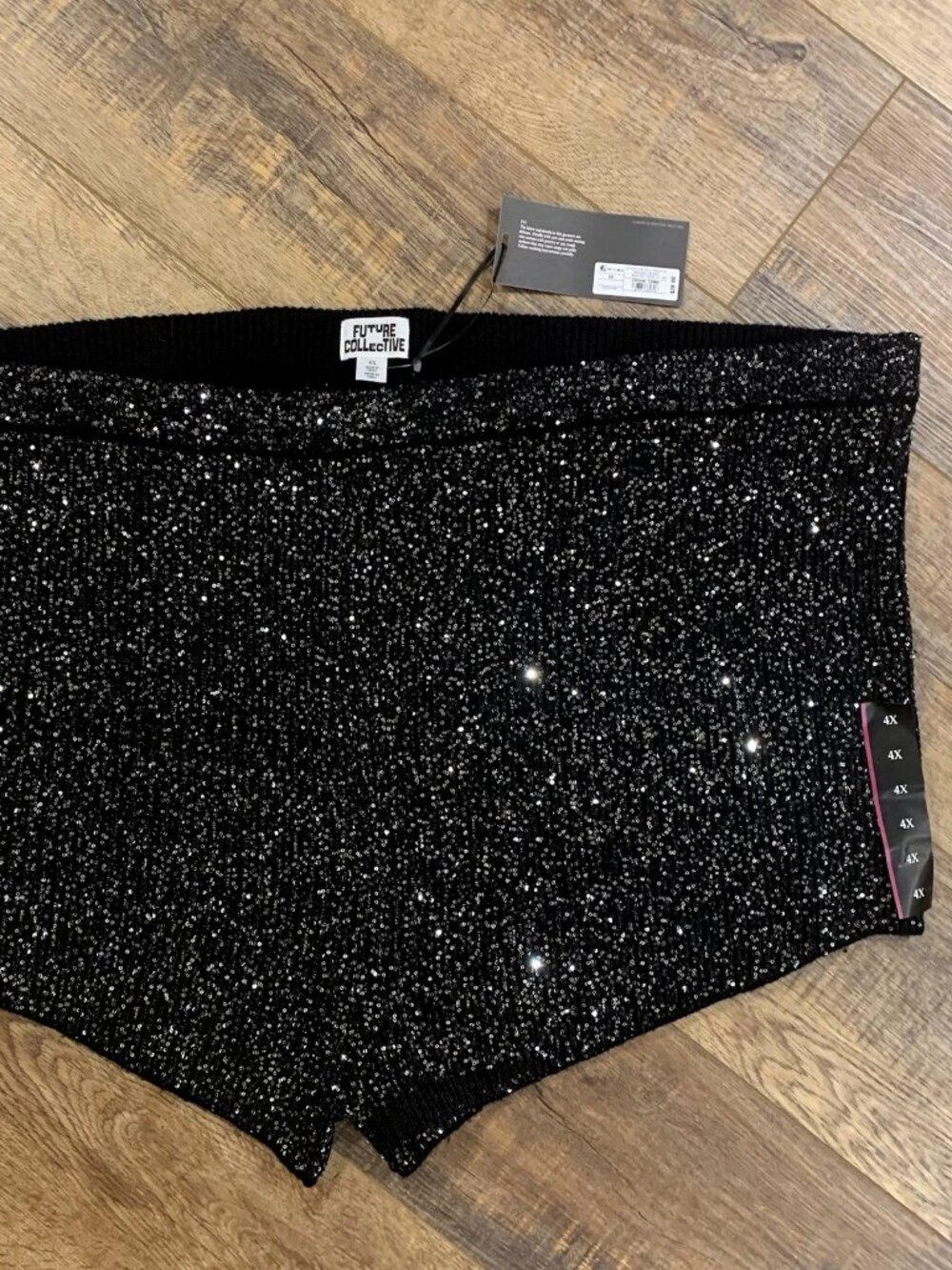 Future Collective SPARKLE Sequin SHORTS Women 4X Plus Black Whimsygoth Festival
